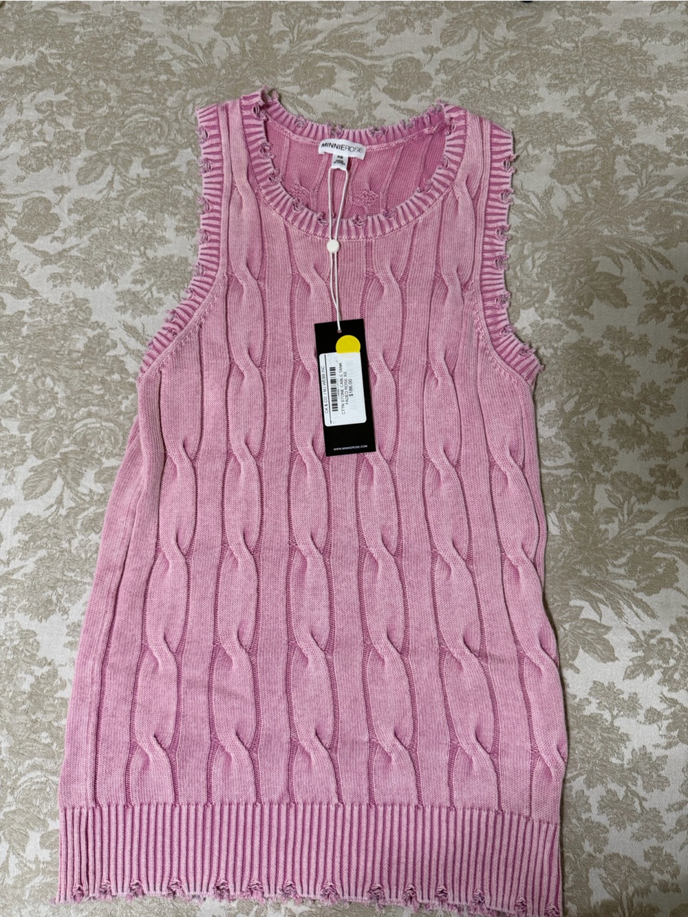 MinnieRose Pink Cable-Knit Sleeveless Sweater Top NET